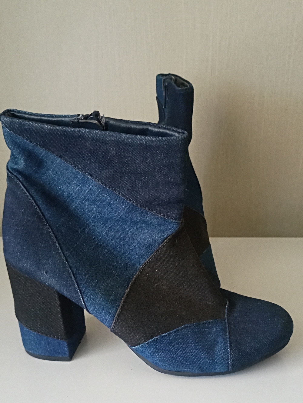 Denim Patchwork Ankle Booties, Wut?